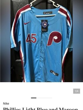 Nike Light Blue and Maroon Phillies Baseball Jersey #45